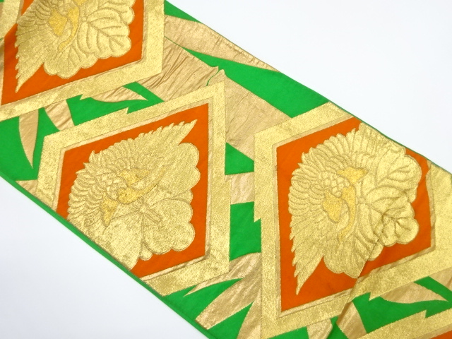 JAPANESE KIMONO / ANTIQUE FUKURO OBI / SILK / WOVEN CRANE & PAULOWNIA